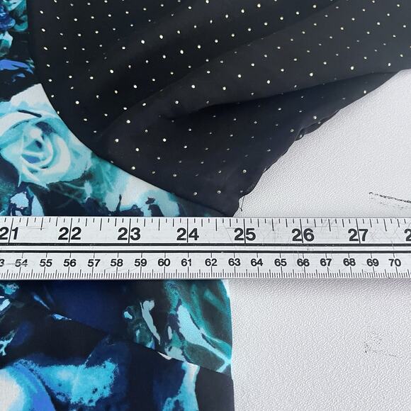 Blouse Blue Black Multi-media Semi Sheer Vibrant Artsy Event Career Party SZ 2X - Picture 8 of 9